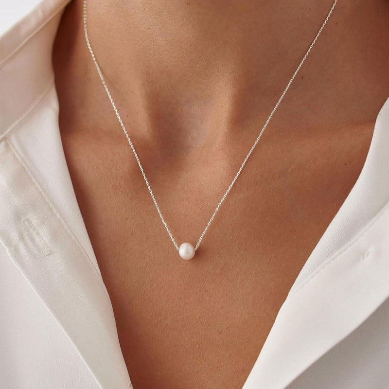VRIUA Pearl Necklaces for Women - 14k Gold Plated Dainty Pearl Necklace with CZ Diamond Minimalist Wedding Bridal Jewelry Gift for Her - Image 3